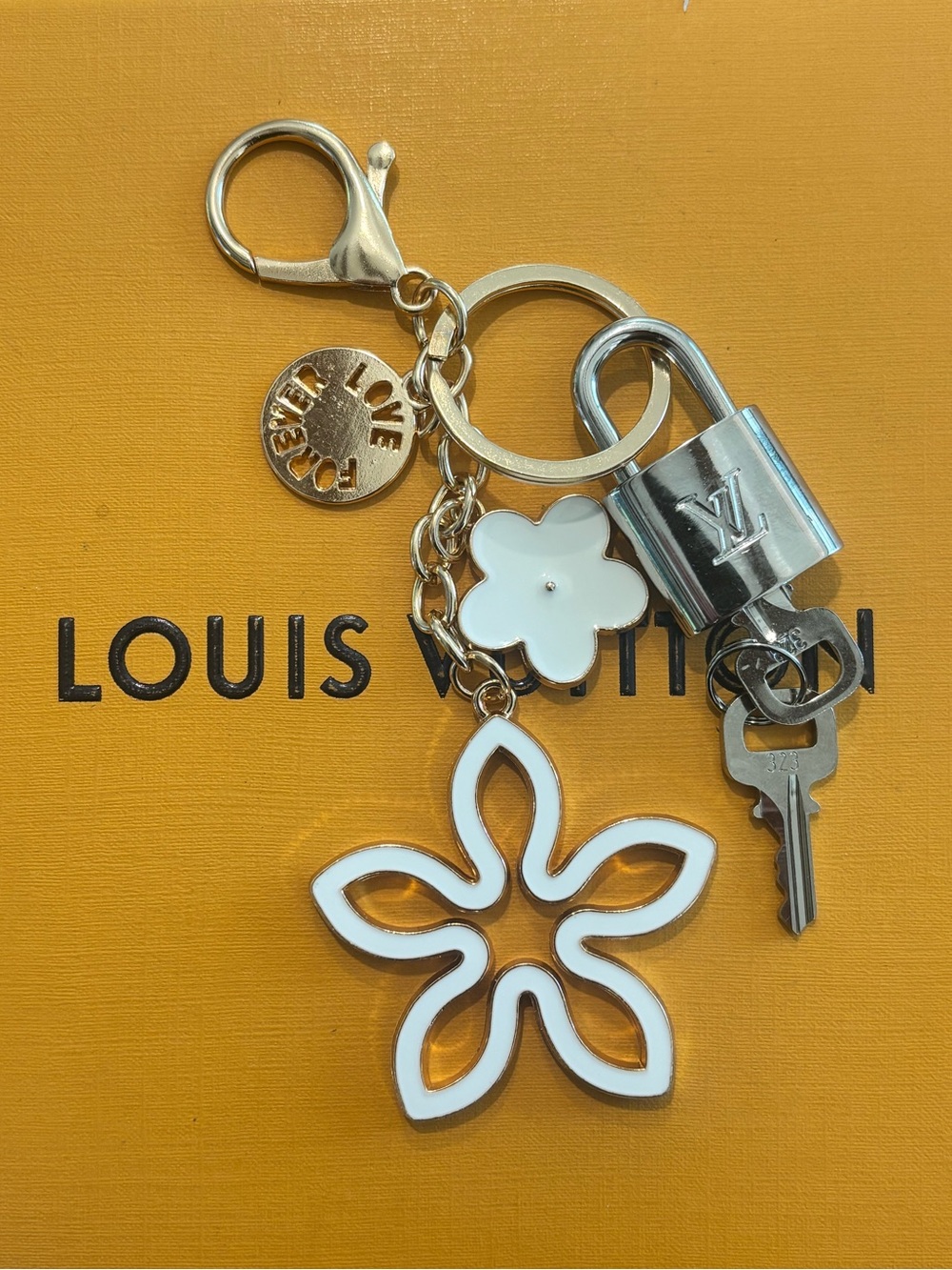Authentic Louis Vuitton Silver Padlock & 2 keys w/ Unbranded Metal Bag Keychain